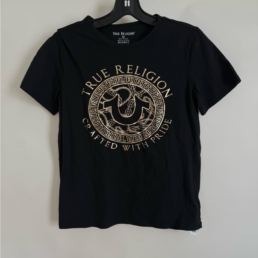 True Religion Black T-Shirt with Gold Logo